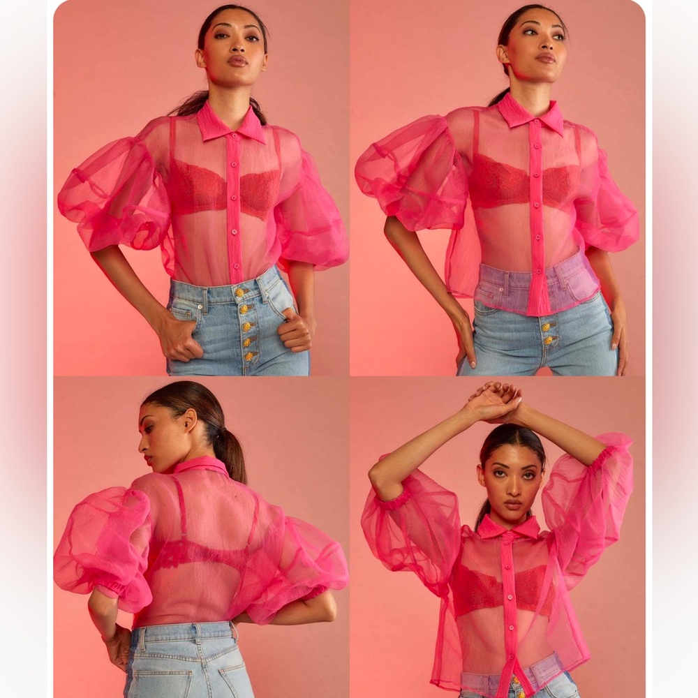 Cynthia Rowley Sheer Bliss Blouse Hot Pink